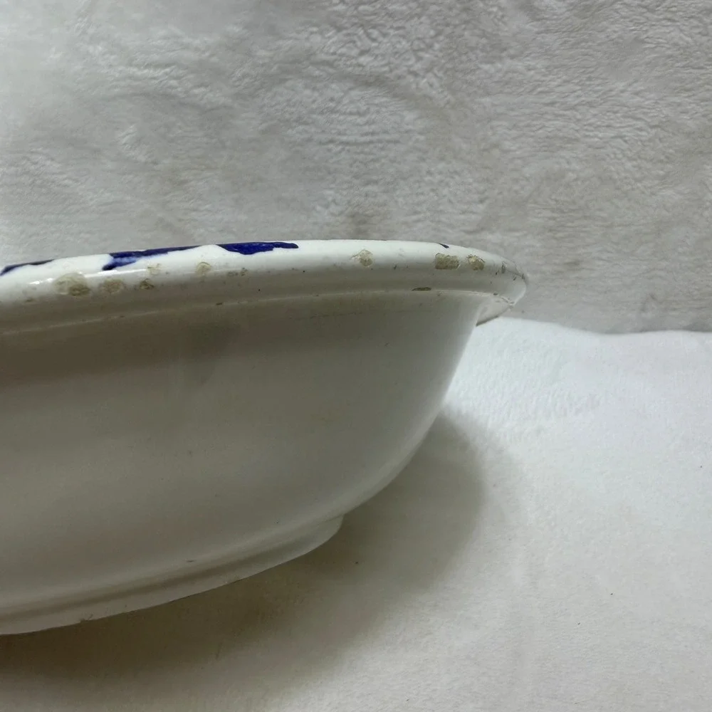 VTG Blue White Splatter Enamelware‎ Bowl 8 Inch Round Speckled Basin